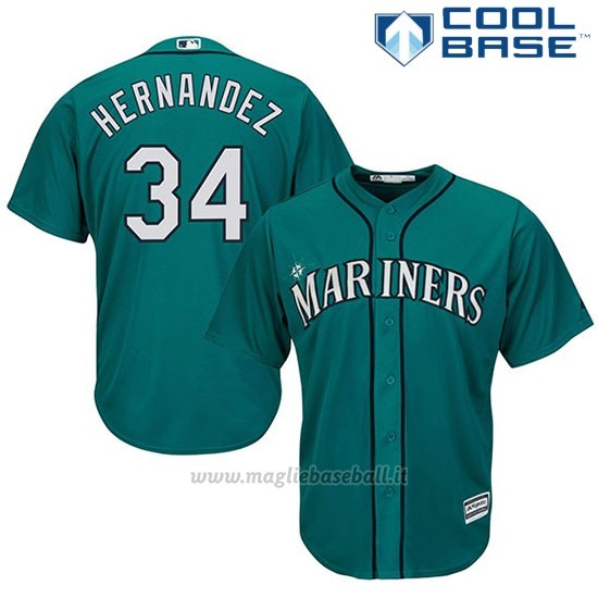 Maglia Baseball Uomo Seattle Mariners 34 Felix Hernandez Verde Alterner Cool Base